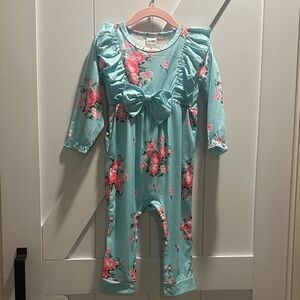 Source Unknown Floral Kids Bodysuit - Blue and Pink